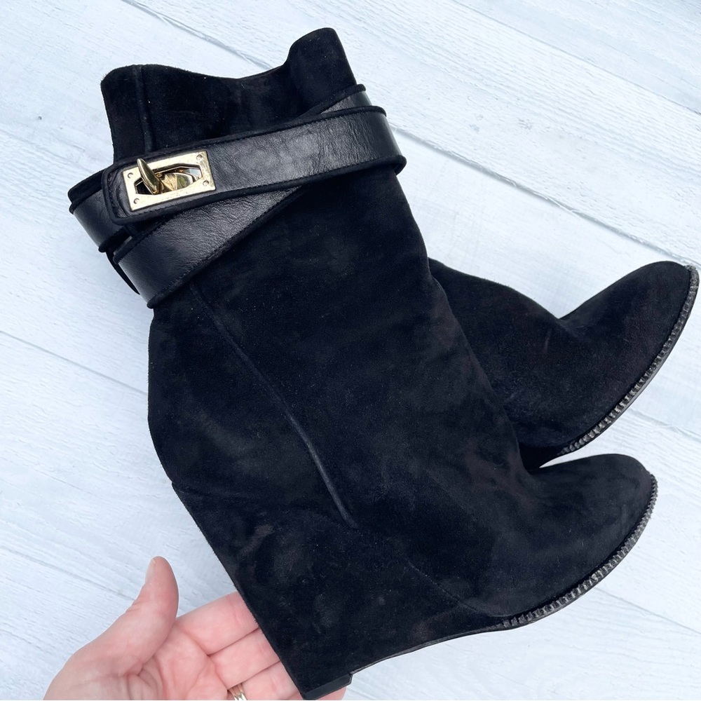 Givenchy Black Suede Wedge Ankle Bootie Size Unknown. See measurements below. - Picture 14 of 15